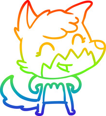 rainbow gradient line drawing of a happy cartoon fox