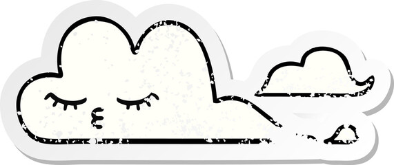 distressed sticker of a cute cartoon white cloud