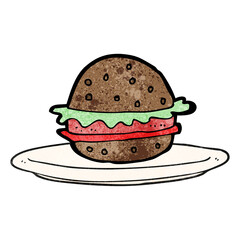 freehand textured cartoon burger on plate