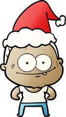 hand drawn gradient cartoon of a happy old woman wearing santa hat