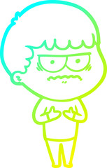 cold gradient line drawing of a cartoon annoyed man