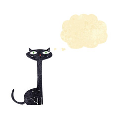 cartoon black cat with thought bubble