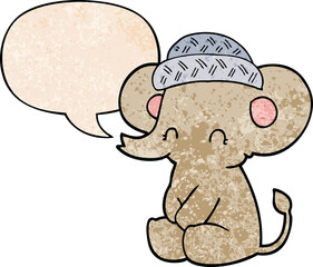 cartoon cute elephant with speech bubble in retro texture style