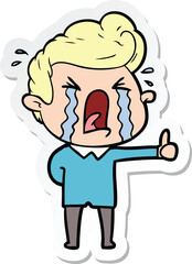sticker of a cartoon crying man