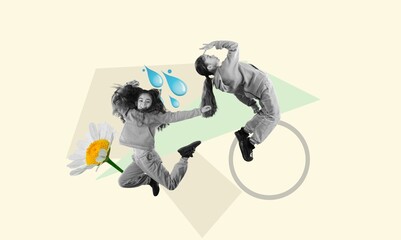 Photo collage of young girls jumping