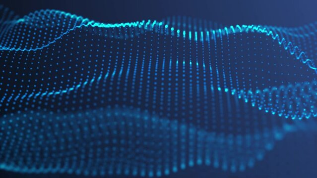 Waving blue glowing cybernetics connecting lines with wireframe wave background. beautiful abstract wave technology background with blue light digital effect corporate concept Technology Background
