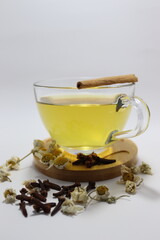 cup of  green tea with cinnamon sticks