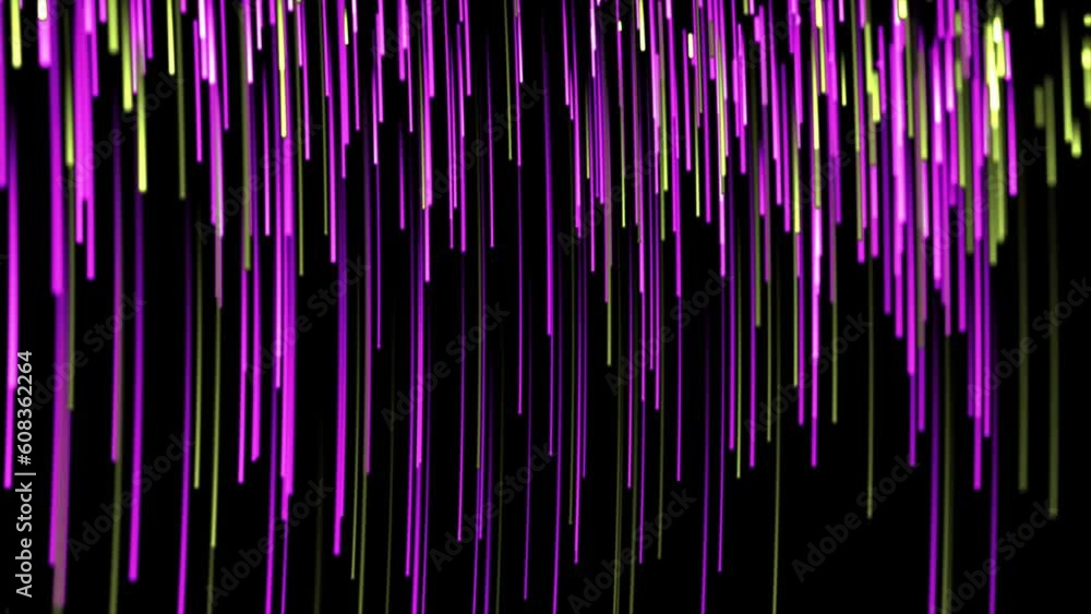 Poster abstract optical data line technology background with a stream of yellow and pink lines leaving glow