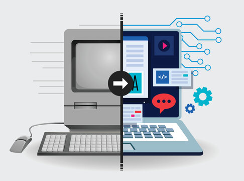 Computer laptop technology evolution before after transition vector