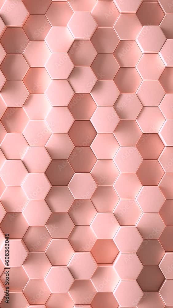 Poster abstract background of pulsing pink hexagons in wall. 3d loop