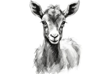 Fototapeta premium Cute Goat drawing on white background - generative AI