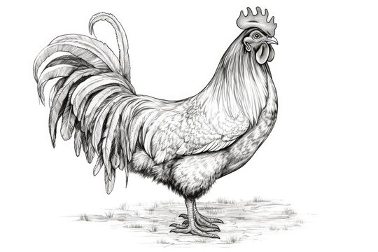 Cute Rooster drawing on white background - generative AI