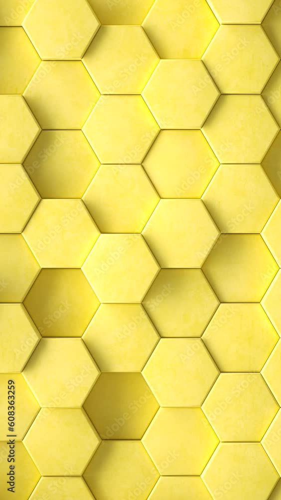 Poster abstract background of pulsing hexagons in wall. 3d loop vertical