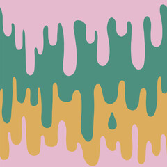 1970 Retro Trippy Seamless Pattern. Vintage Fluid in Green, Pink and Yellow Colors. Vector Hippie Aesthetic. Flat Design. Texture with Flowing Waves. Abstract Vector Swirl Background.