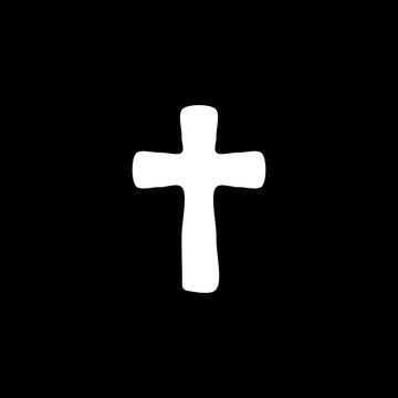 Religion cross hand drawn icon  isolated on black background