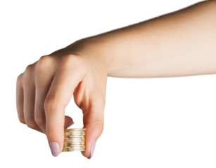 Saving money. Stack coins in hand