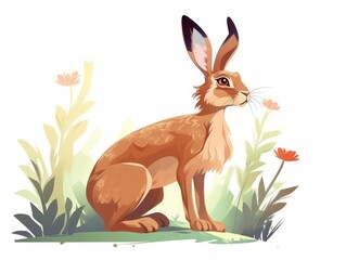 Obraz premium Hare in Cartoon Style on white background - generative AI