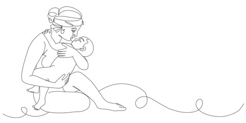 Line art vector illustration of Mother and child