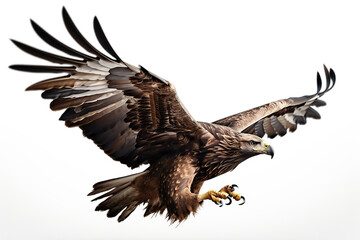 ai generated Illustration eagle flying with wings spread open looking down isolated on white background.