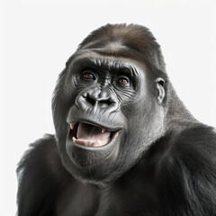 ai generated Illustration close up of black gorilla condor against  white background