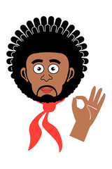African Black Man Vector With Hand Gesture Ok On Transparent Background.