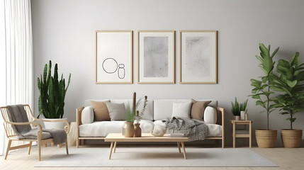 Minimalist Interior of modern living room 3D rendering, generative ai