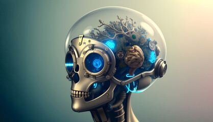 art concept of a cyborg head with an extra brain. generative ai