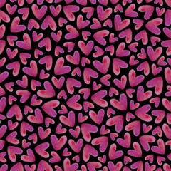 Watercolor hearts seamless background. Pink watercolor heart pattern on  background. Colorful watercolor romantic texture.