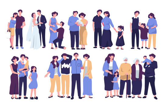 Growing family life stages concept flat style illustration