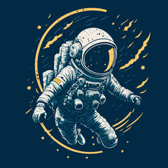 astronaut floating in space with circular background illustration © T_VOX