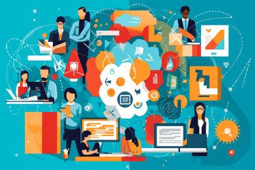 Abstract vector illustration representing the workflow and benefits of edtech or e learning. Remote learning and online education concept artwork.