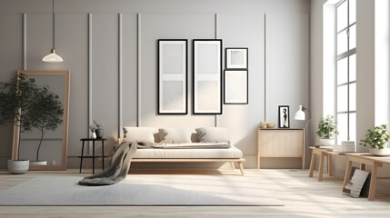 Minimalist Interior of modern living room 3D rendering, generative ai