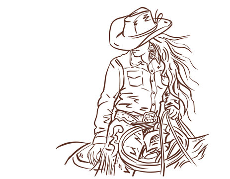 recommend clip art: the girl with cowboy suit sitting on horseback vector for card decoration illustration