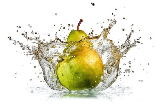 stock photo of water splash with pear isolated Food Photography