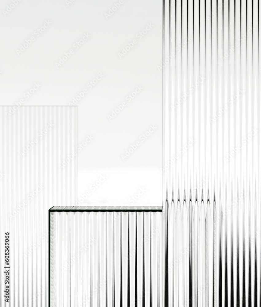 Poster minimal style mockup for product presentation. ribbed glass podium on white background. 3d rendering