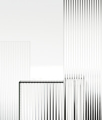 Minimal style mockup for product presentation. Ribbed glass podium on white background. 3d rendering illustration. Clipping path of each element included.