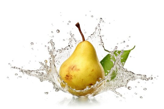 stock photo of water splash with slice pear isolated Food Photography