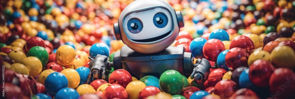 Aufkleber a robot in a ball pit with lots of balls. generative ai image.