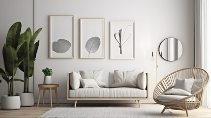Minimalist Interior of modern living room 3D rendering, generative ai