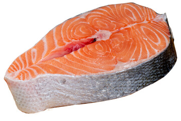 Salmon steak red fish. Piece of fatty red salmon - 608371282