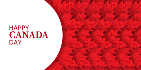 Happy Canada Day poster banner with maple leaves background