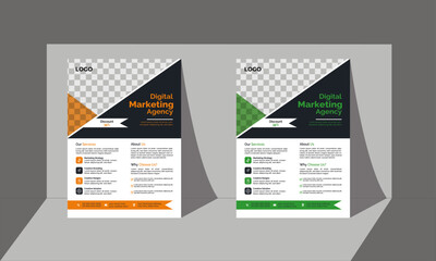 Corporate creative business flyer design with Orange, green color. marketing, business proposal, promotion, advertise, new digital marketing flyer set.