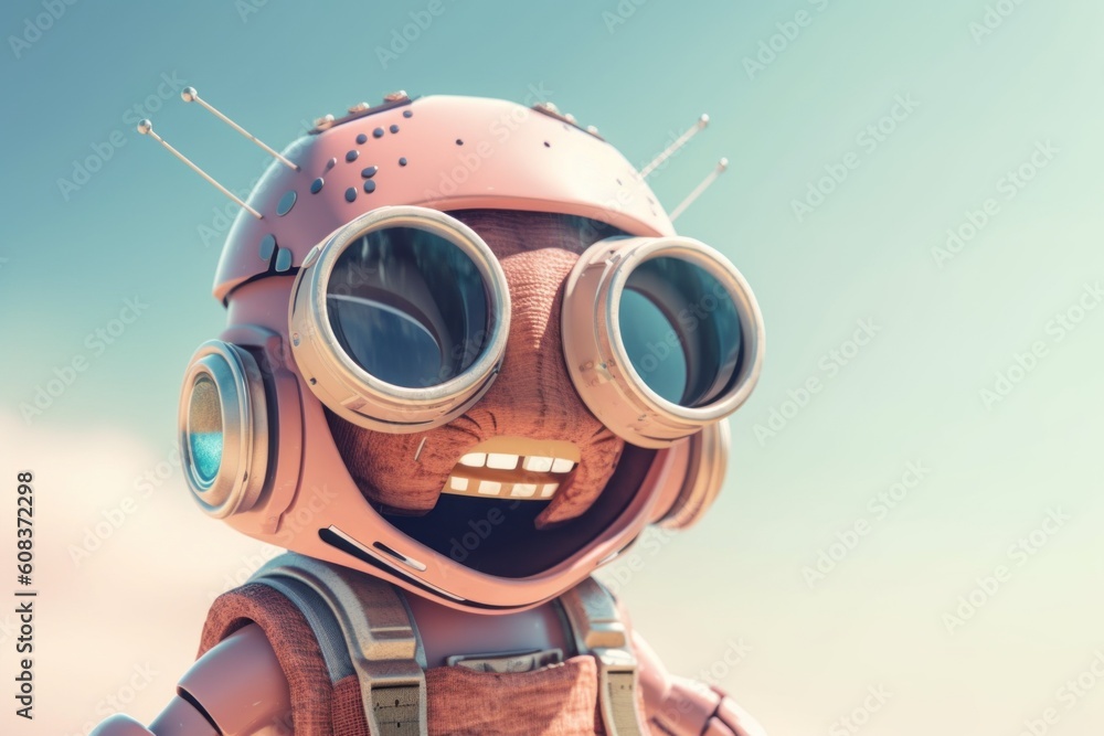 Aufkleber a robot wearing a helmet and goggles. generative ai image.