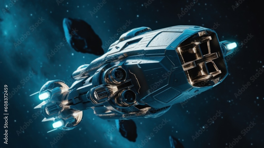 Aufkleber a spaceship flying through a space filled with stars. generative ai image.