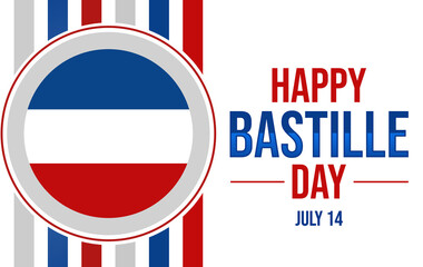 Happy Bastille Day greetings concept background with France flag and typography on the side
