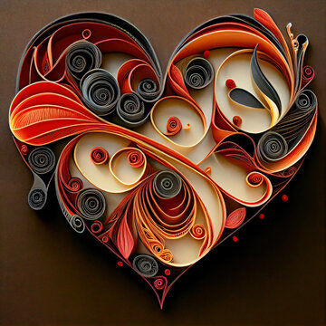 Red heart curling paper as greeting card for expession of love concept made with Generative AI. Valentine day or Mother Day or Birthday card concept