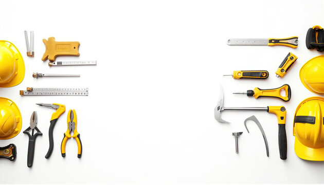 construction equipments on white background