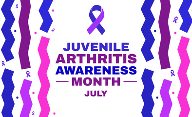 Juvenile arthritis awareness month background with ribbon and colorful typography.