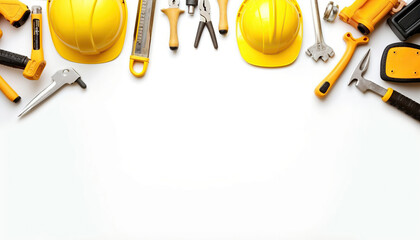 construction equipments on white background