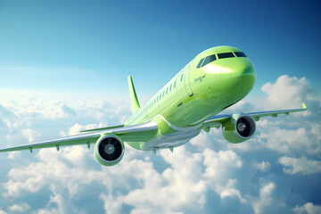 Obraz premium Biofuel-Powered Airplane in the Sky. sustainable transportation concept.